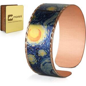 Handcrafted Copper Bracelet with Starry Night Engraving - Artful Cuff for All
